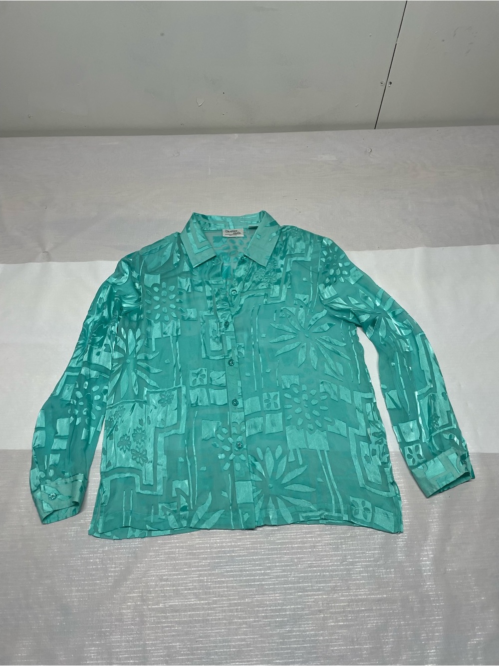 Drapers Studio Teal Floral-Texture Button-Down Blouse Sz:12P